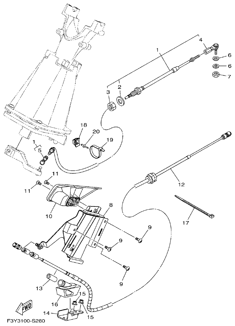 Yamaha EX1050B-S(F3Y36GAB6GA2 CONTROL CABLE parts diagram